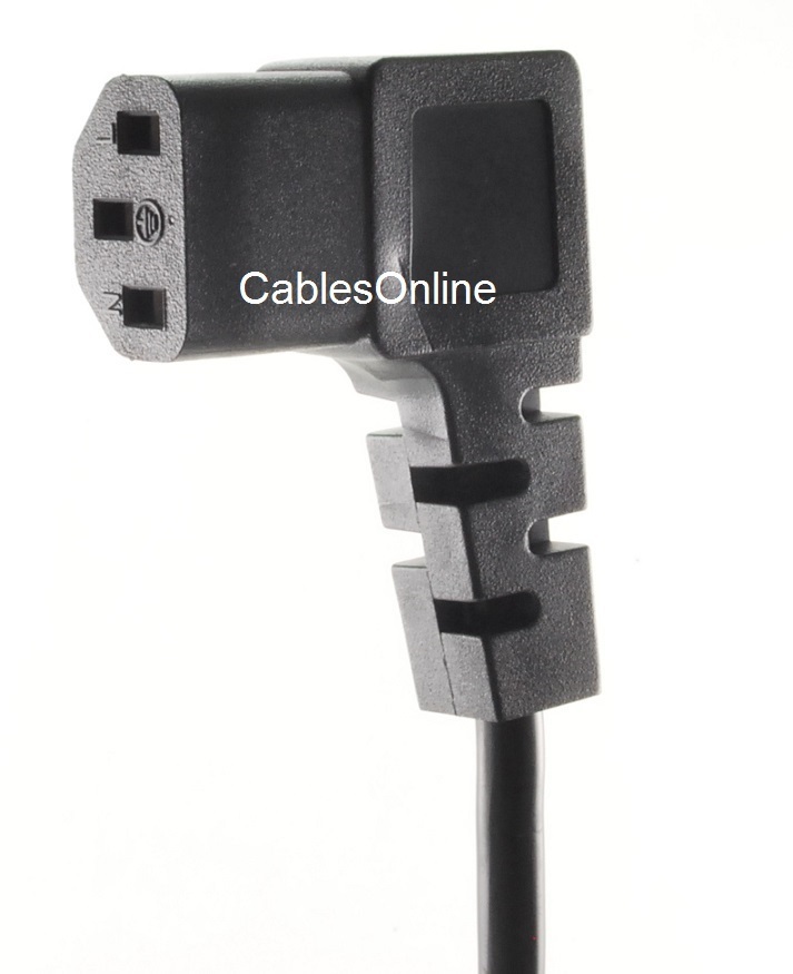 1ft Right Angle PC Power Cable - NEMA 5-15P To IEC C13 18AWG Black