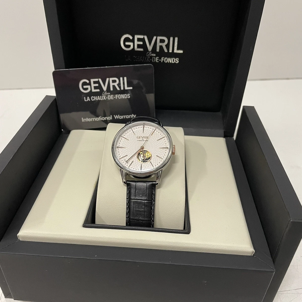 Gevril Men s 500 Mulberry Swiss Automatic Open Heart Dial Black