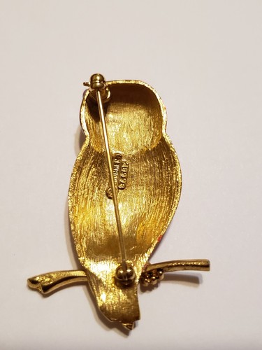 Marcel Boucher Owl Pin Brooch 1960s Pink Gold 2 inch tall signed - Picture 5 of 6