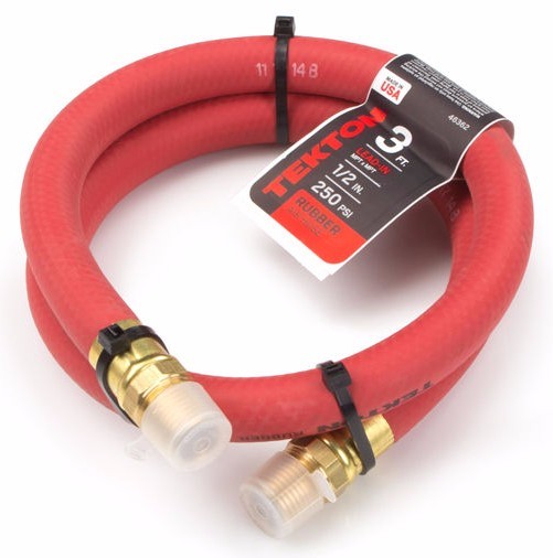 Tekton 1/2" x 3' ft Rubber Air Hose Whip Lead with 1/2Inch NPT Male