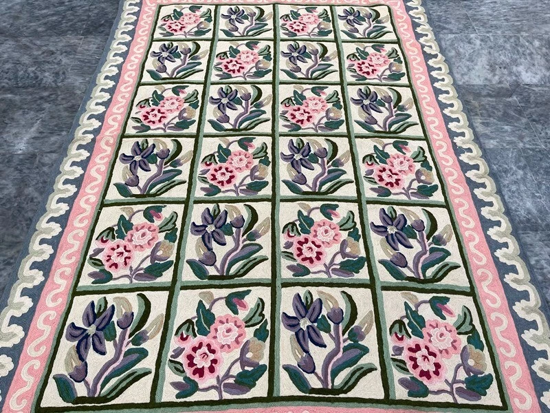 Alfombra estilo Aubusson francesa vintage puntada de cadena alfombra decoración de lana bohemia 4x6 pies Foto 3 de 4