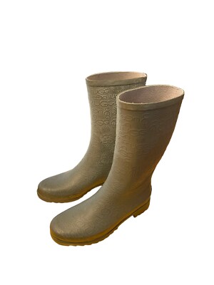 Ugg Wilshire Rain Mid-Calf Boots Women Size 7 Gray Logo Embossed Wellies FLAW