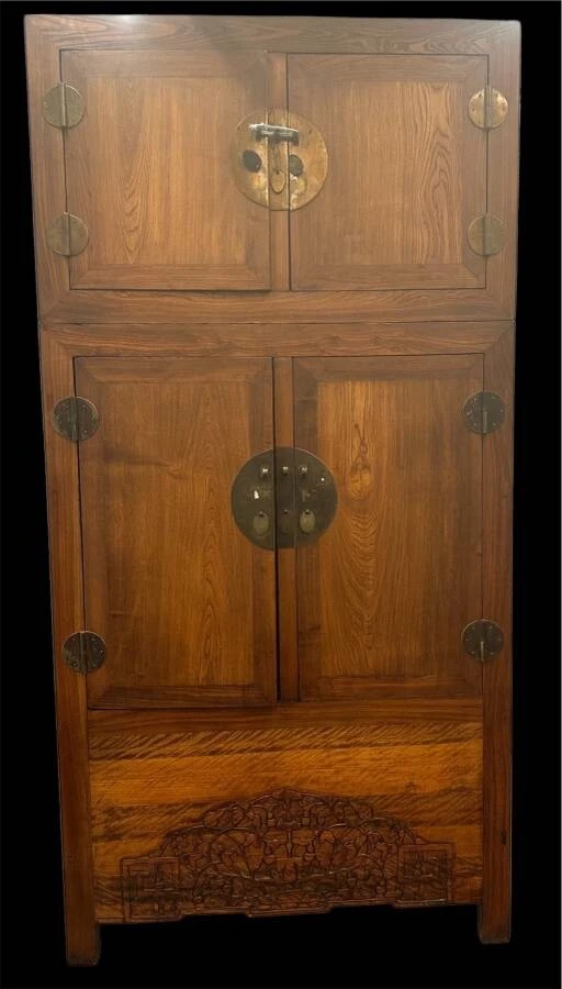 Armario de boda compuesto de madera de olmo chino hecho a mano tallado armario gyuh Foto 2 de 4