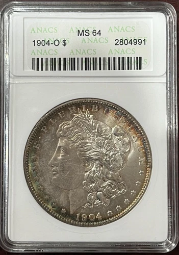 1904-O Morgan Silver Dollar MS64 ANACS  Rainbow Toning