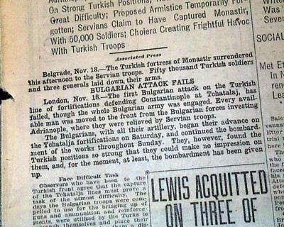 FIRST BATTLE OF CATALCA 1st Balkan War Ottoman Empire vs Bulgaria 1912 Newspaper | eBay