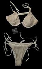 Womens Zaful Bikini Size L  Beige- Ribbed- Textured- Wire-Side Tie Bottom- NWT