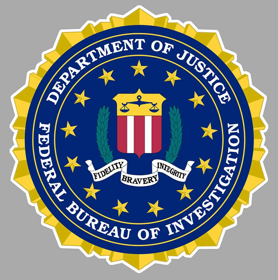 STICKER FBI USA FEDERAL BUREAU OF INVESTIGATION DEPARTMENT OF JUSTICE 9cm FA171
