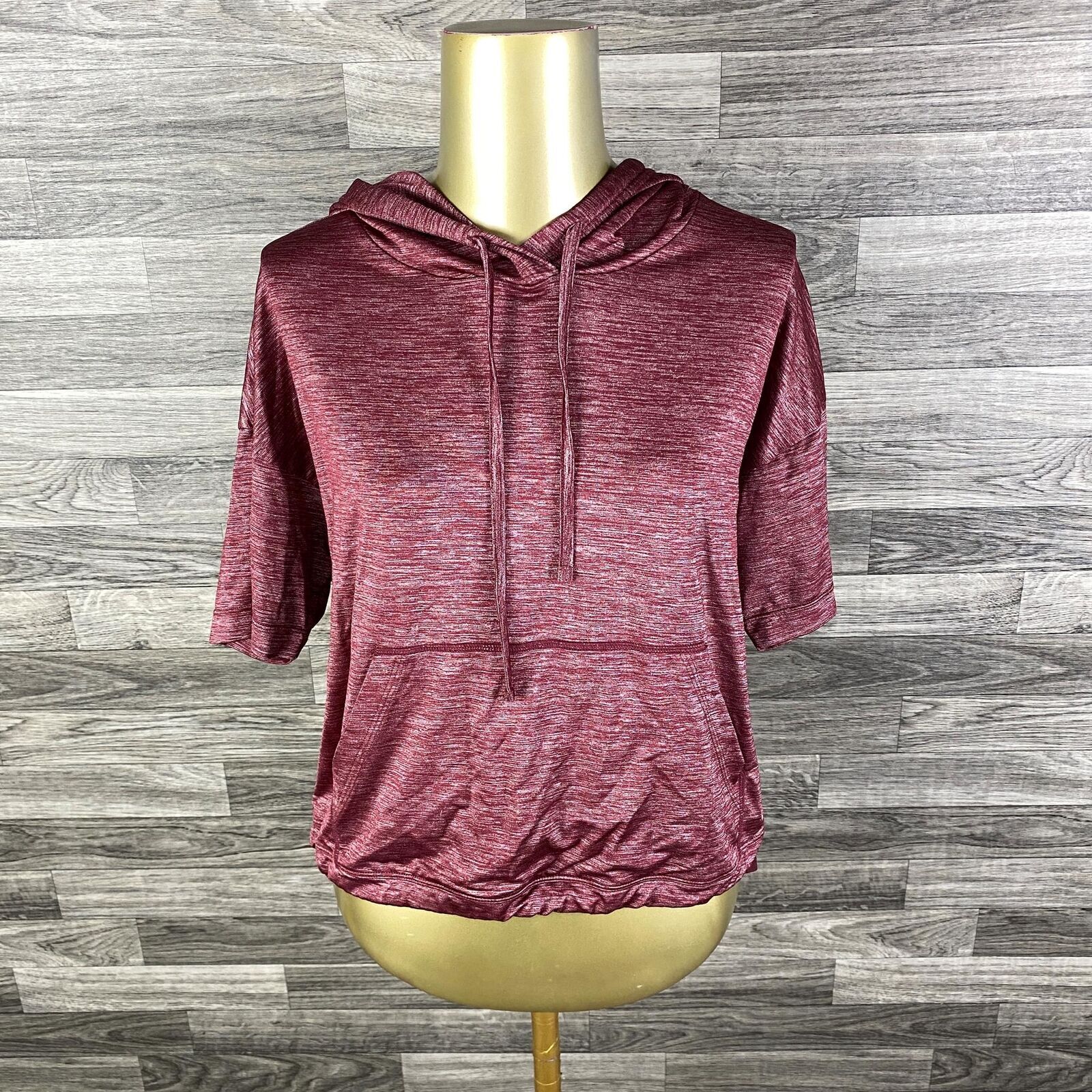 FABLETICS Drawstring Tie Short Sleeve Maroon Stre… - image 1