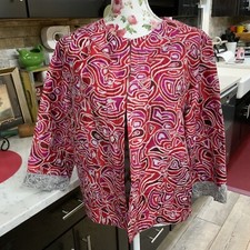 Chico  s Xl 100 Silk Luxury Embroidered Jacket Pink  Silver Lined Art To Wear