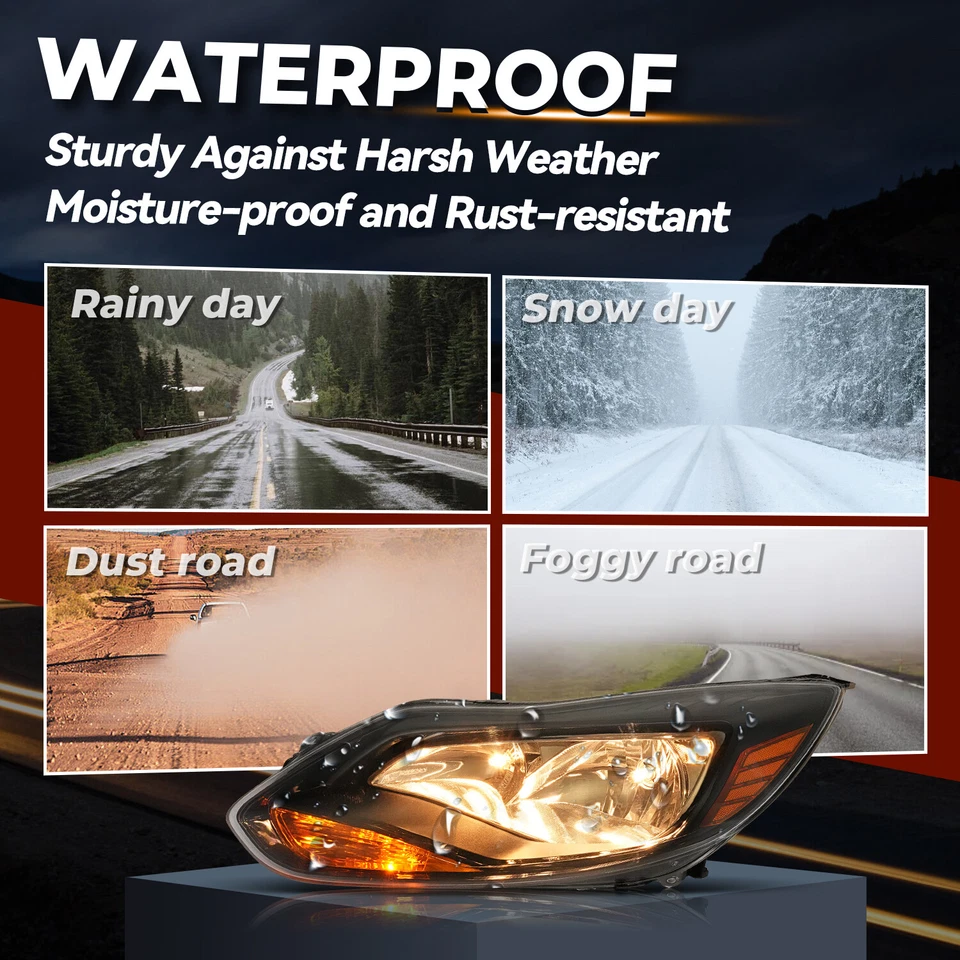 For Ford Focus 2012 2013 2014 Headlights Assembly Left Right Side Black W/Bulbs - Изображение 3 из 4