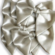 Lot of One Dozen 12 1970s Large White Satin Clip On Bow Tie