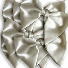 Lot of One Dozen (12) 1970s Large White Satin Clip On Bow Tie