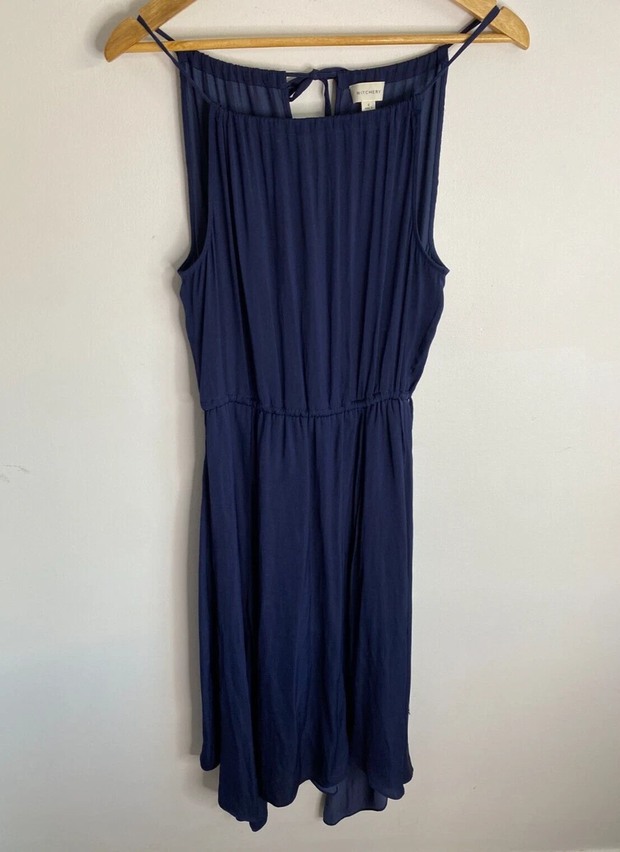 Witchery Dress Womens Size 4 Navy Blue Strappy Tie Drawstring Lined Flowy Comfy