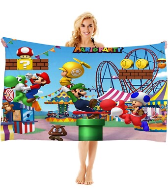 Mario 3D Druck Kinder Strandtuch | Ultraweiche Badelaken | Pool Reise | 140x70cm