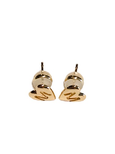 14K Gold Plated 925 Sterling Silver Heart Initial M Stud Earrings Monogram Love - Picture 10 of 24