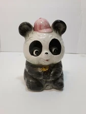 Vintage Relpo Big Eye Panda Pink Hat Planter Kitsch Foil Sticker #6773 Japan