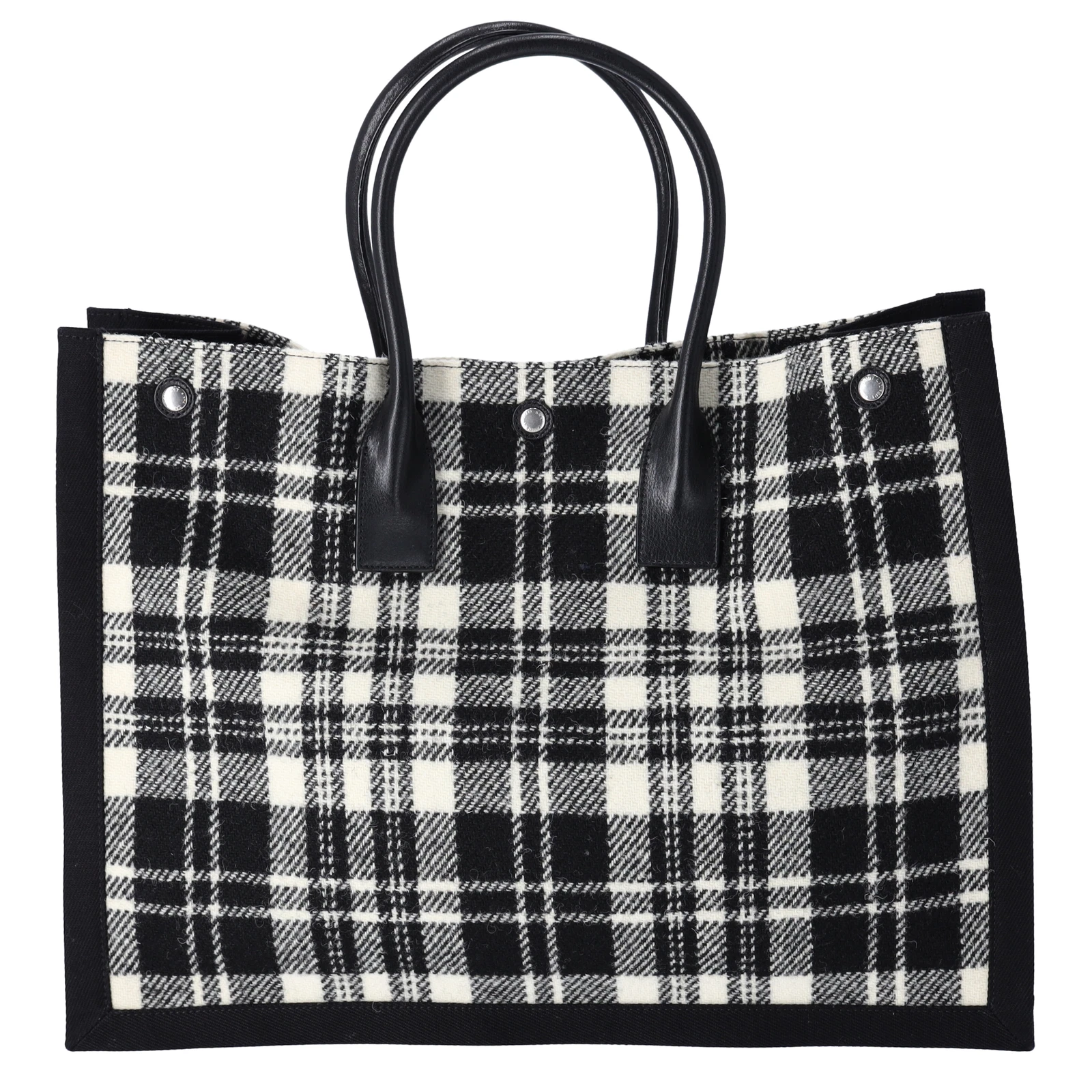 SAINT LAURENT (YSL) Borsa tote Saint Laurent Rive Gauche 499290 nera bianca a quadri in pelle di lana