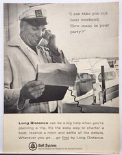 1965 AT&T Bell System Long Distance Charter A Boat Fishing Vintage Print Ad
