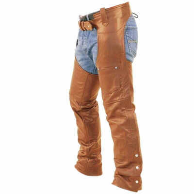 Herren Biker Chaps Jeans Echt Braun Leder Motorradhose Hose