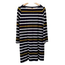 Ann Taylor Striped Dress Navy Blue Gold White Size Medium