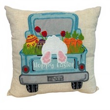 Adorable Embroidered Happy Easter 15 x15 Pillow
