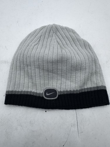 Nike Beanie Mütze wendbar schwarz und grau gestreift Swoosh Logo - Bild 2 von 10