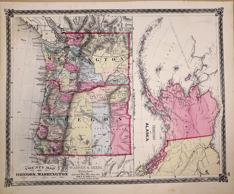 Antique 1875 Map ~ State of Oregon & Territories of Washington & Alaska (15x18)