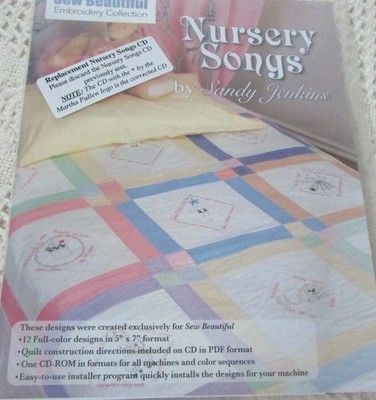 Martha Pullen Sew Beautiful NURSERY SONGS Embr CD-ROM Very Good Orig 5x7 Hoop