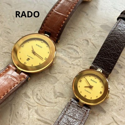 RADO Florence Pair Watch Gold Round Dial Quartz Battery Dead Leather Band Set