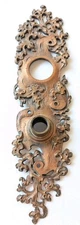 Antique Lock & Knob Door Backplate Art Deco Nouveau Japanese Style Unique RARE