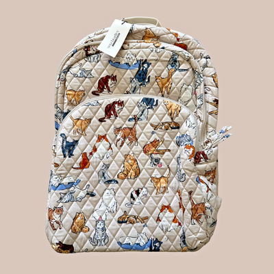 #ad #ad New Vera Bradley A Cats Life Essential Large Backpack Quilted Cotton Beige $119.99