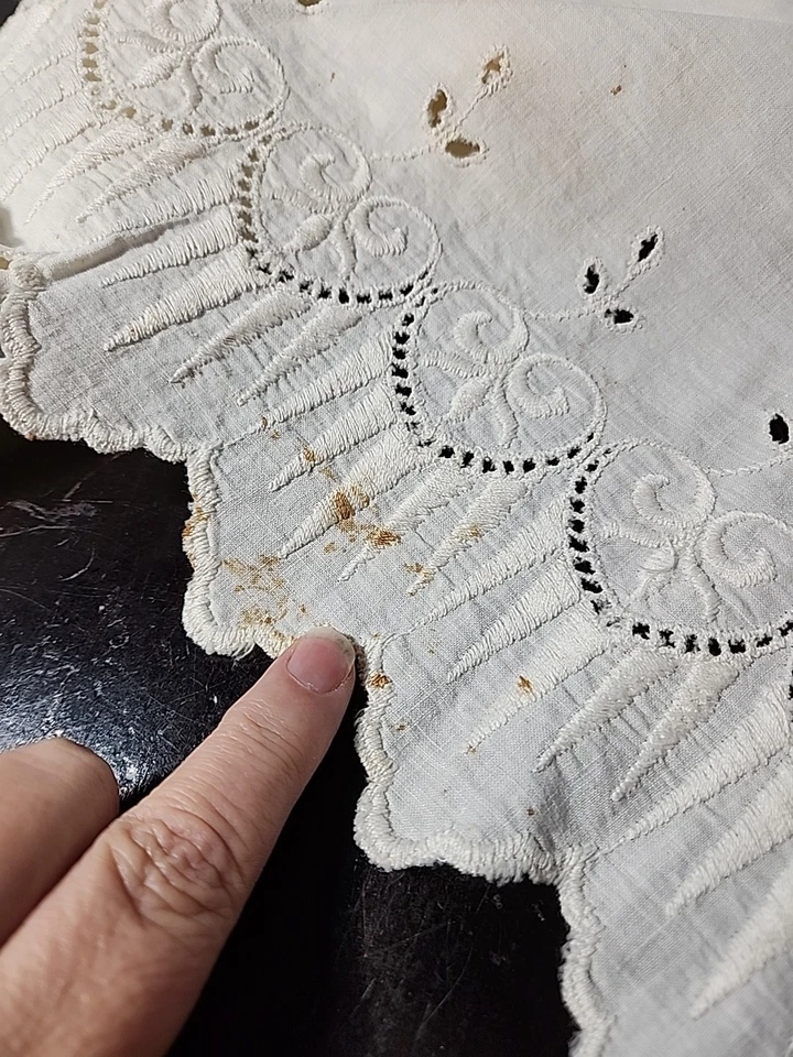 Antiguo Bordado Inglés Algodón Blanco Bordado 8" Borde Festoneado Foto 4 de 4