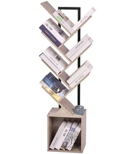 Tree Bookshelf Bookcase with Storage Cabinet 7-Tier Modern Corner Bookshelves...