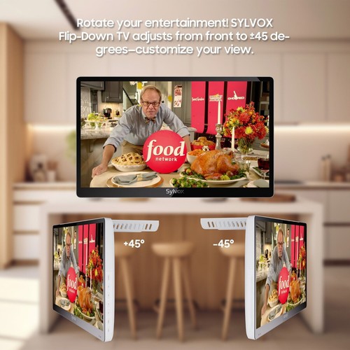 15.6" Under Cabinet TV 12-Volt TV Small Kitchen TV 90° Flip Down ±45° Rotatable - Picture 1 of 9