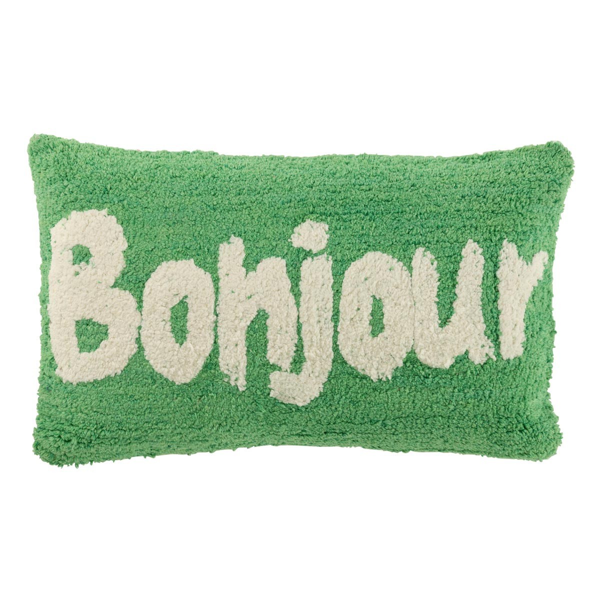 Coussin rectangulaire tufté Bonjour Polly brodé en coton vert haut de gamme 30x50cm