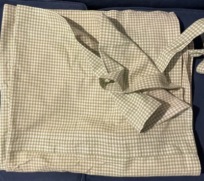Pottery Barn Kids Green White Gingham Check 2 Curtain Panels 32x63, tie back
