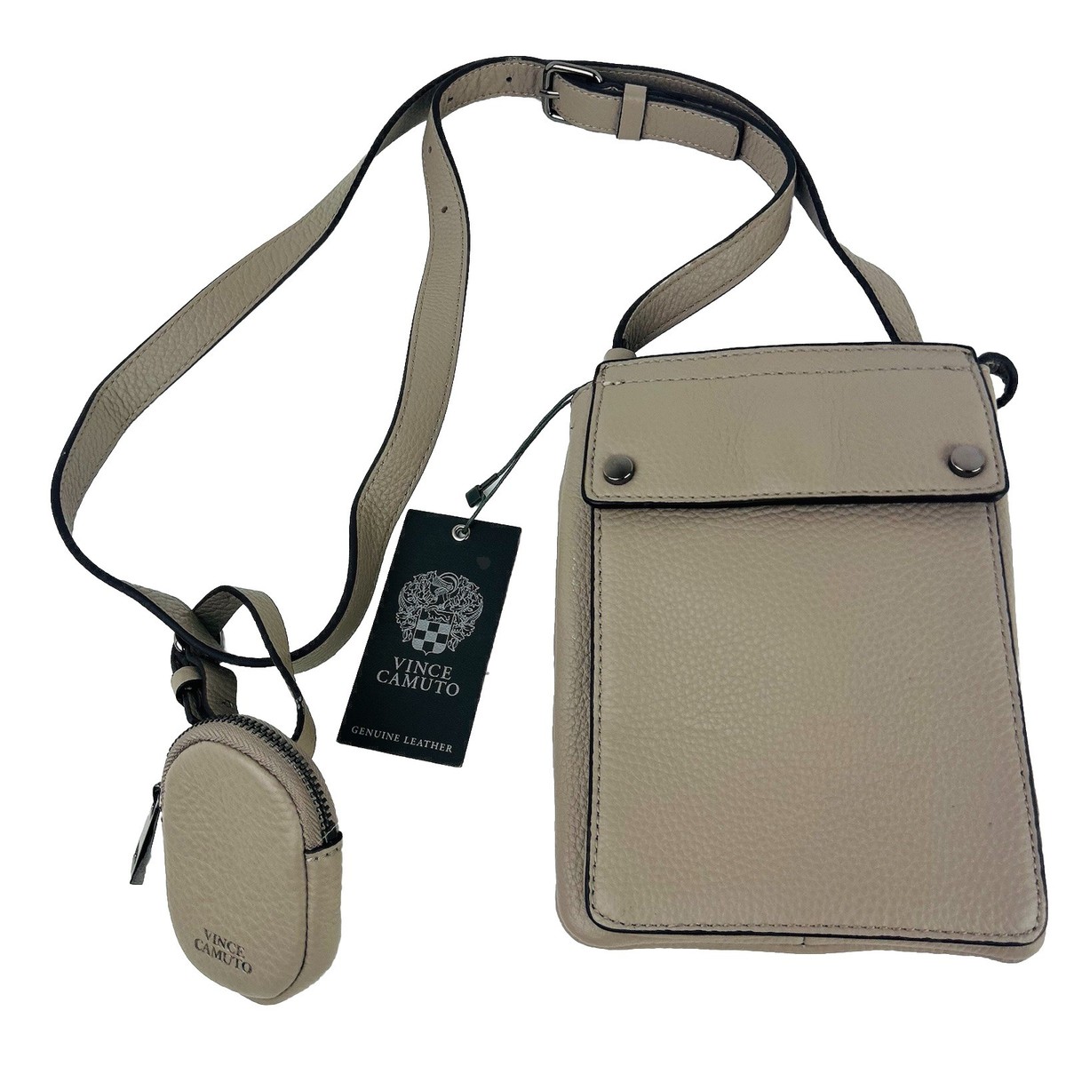 NEW Vince Camuto Small Crossbody Coen Gray Taupe passport travel purse bag