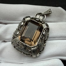 Jugendstil Anhänger 835 Silber Rauchquarz floral Handarbeit alt antik c. 1920
