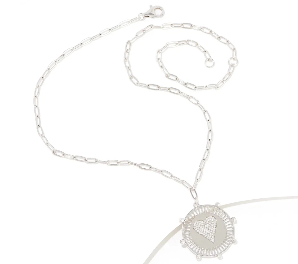 Diamonique x Jennifer Miller Heart Disk Pendant Necklace - Image 2 of 3