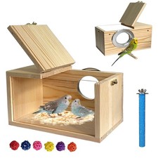 Transparent nesting box for budgies, wooden parrot breeding box with natural