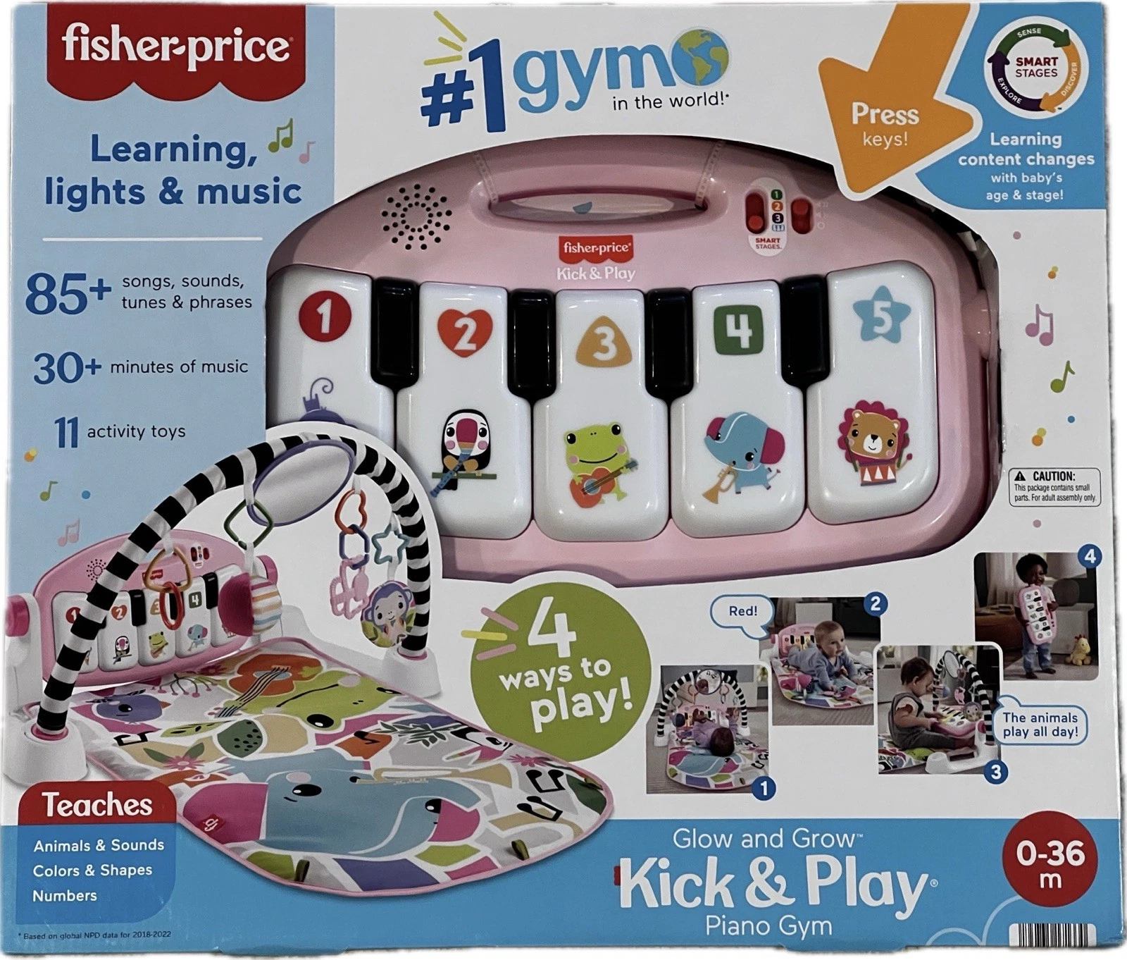Fisher-Price Glow and Grow Kick and Play Piano Gym Baby Playmat (Pink)