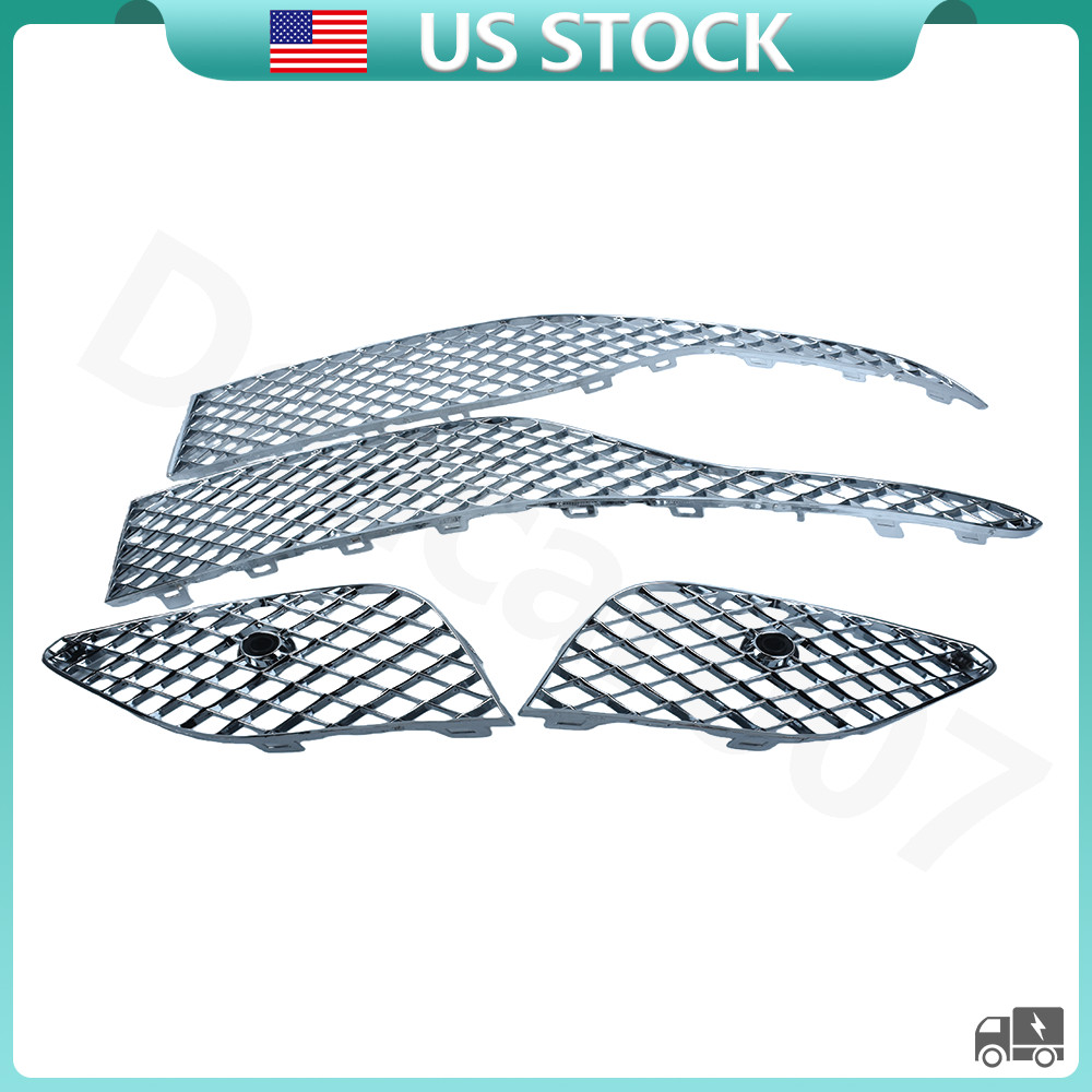 NEW Front Chrome Bumper Grill Set For Bentley Continental 6.0 Gt & Gtc 2015-2018