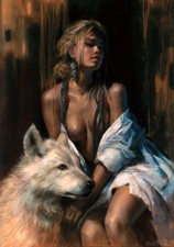 art drawing 20.5 x 29.5 cm 67KJ soft pastel The White Wolf and His Nymph