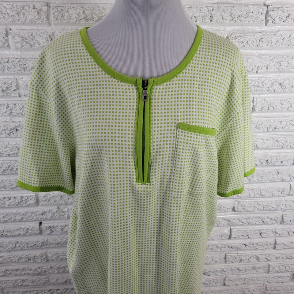 Blusa Elisabeth Liz Claiborne Feminina 2 2X Plus Zíper Verde Pequenos Quadrados Algodão - Imagem 3 de 4
