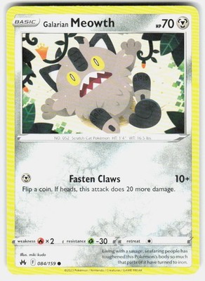 Galarian Meowth 084/159 Common Crown Zenith Pokemon Near Mint