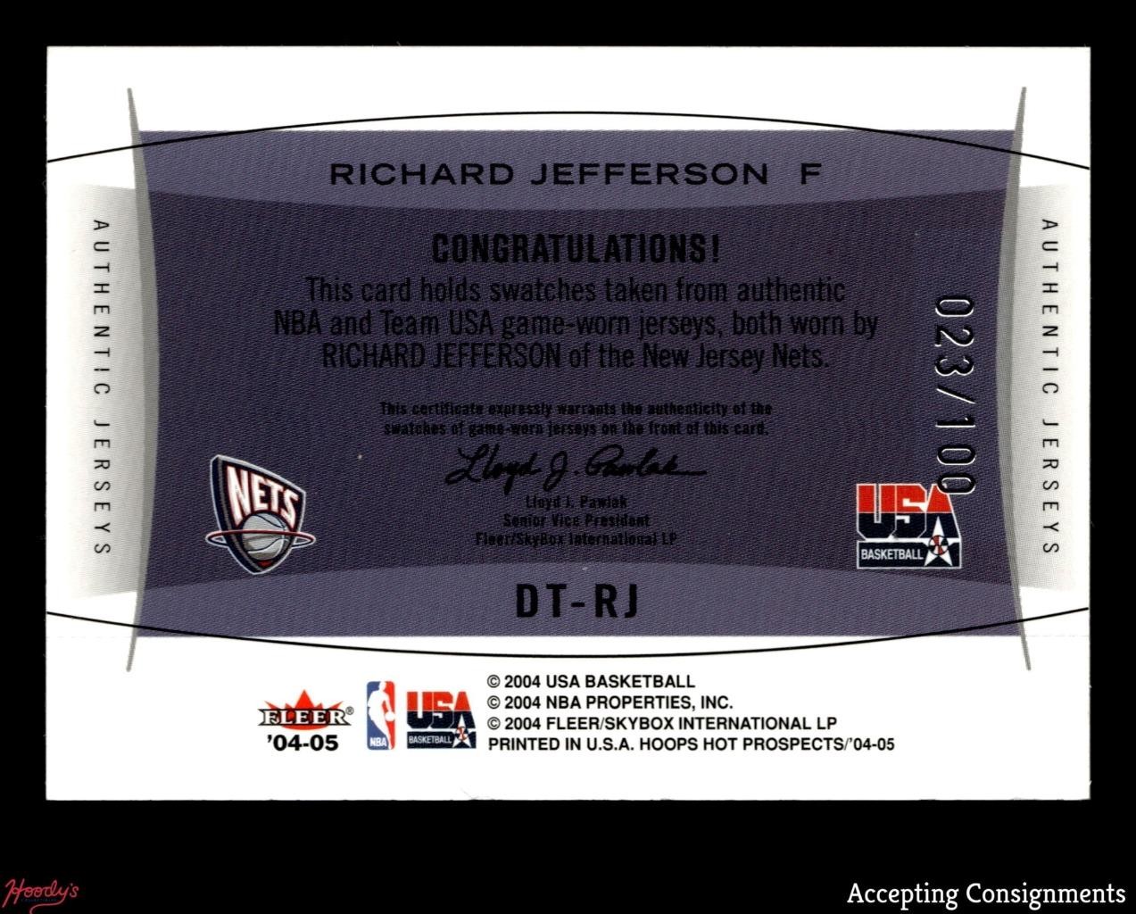 2004 Hoops Hot Prospects Double Richard Jefferson DUAL GAME USED JERSEY 23/100 view 2