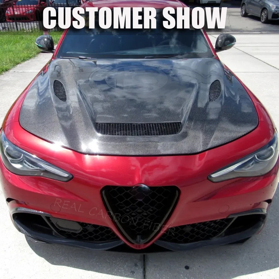 Para Alfa Romeo Giulia 2017-2020 capó delantero de carbono real capó cubierta del motor embellecedor Foto 4 de 4