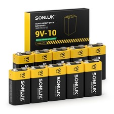 SONLUK 9V Batteries 10 Pack Carbon Zinc 6F22 Square 9 Volt Battery for Smoke/...