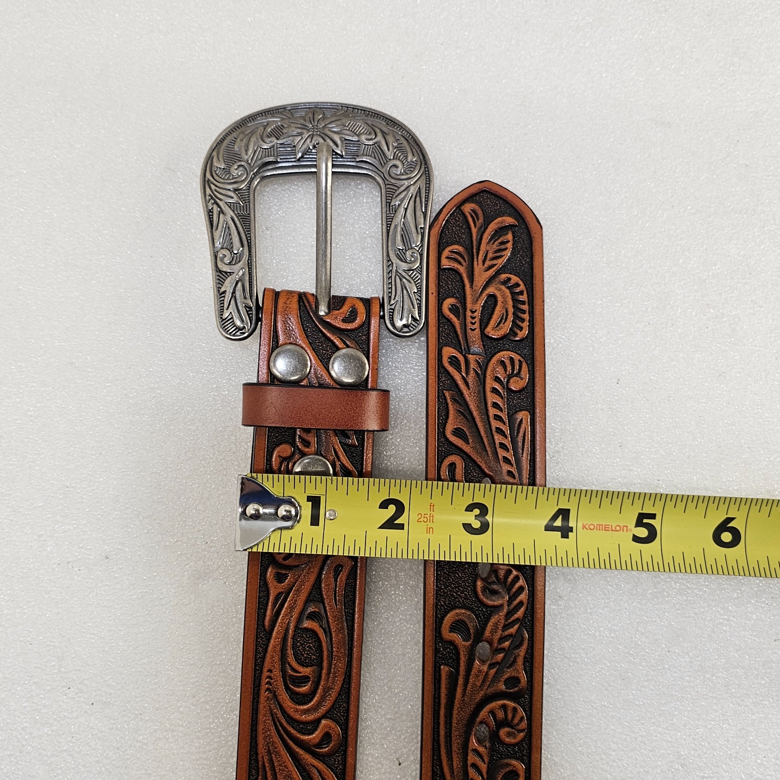 Western Leather Belt Cowboy Rodeo Casual Leather Belt Floral Embossed