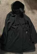 Nine West Soft Shell Jacket Hood Front Pockets Black Women's Size XL NEW